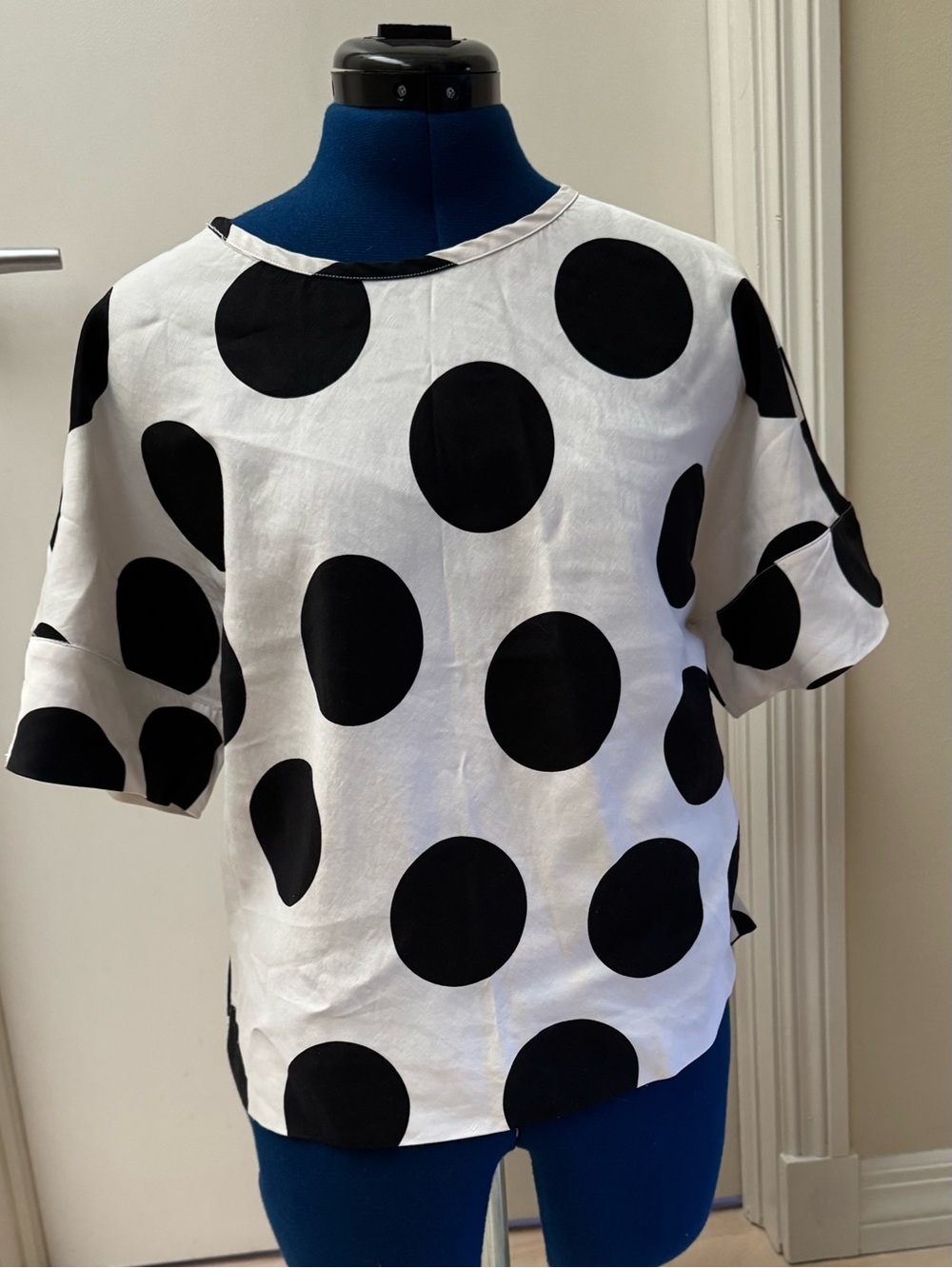 Zara white with black polka dot blouse size S